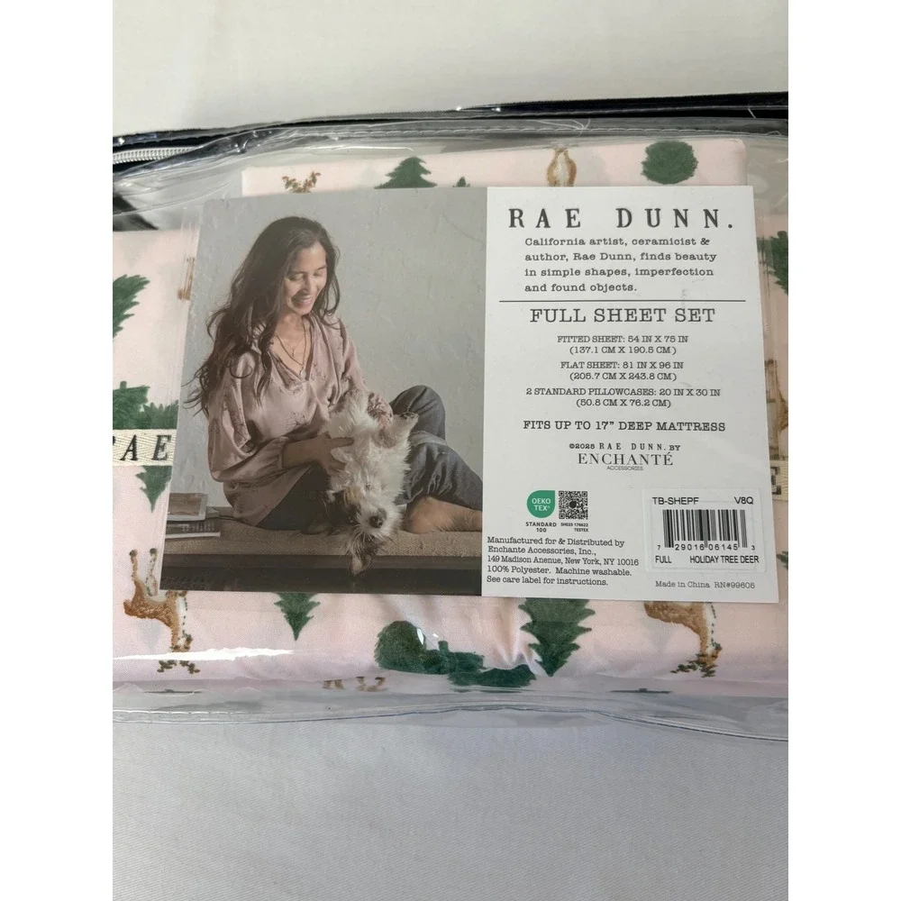 Rae Dunn Holiday Tree Deer Full Sheet Set Easy Care Super Soft new unused